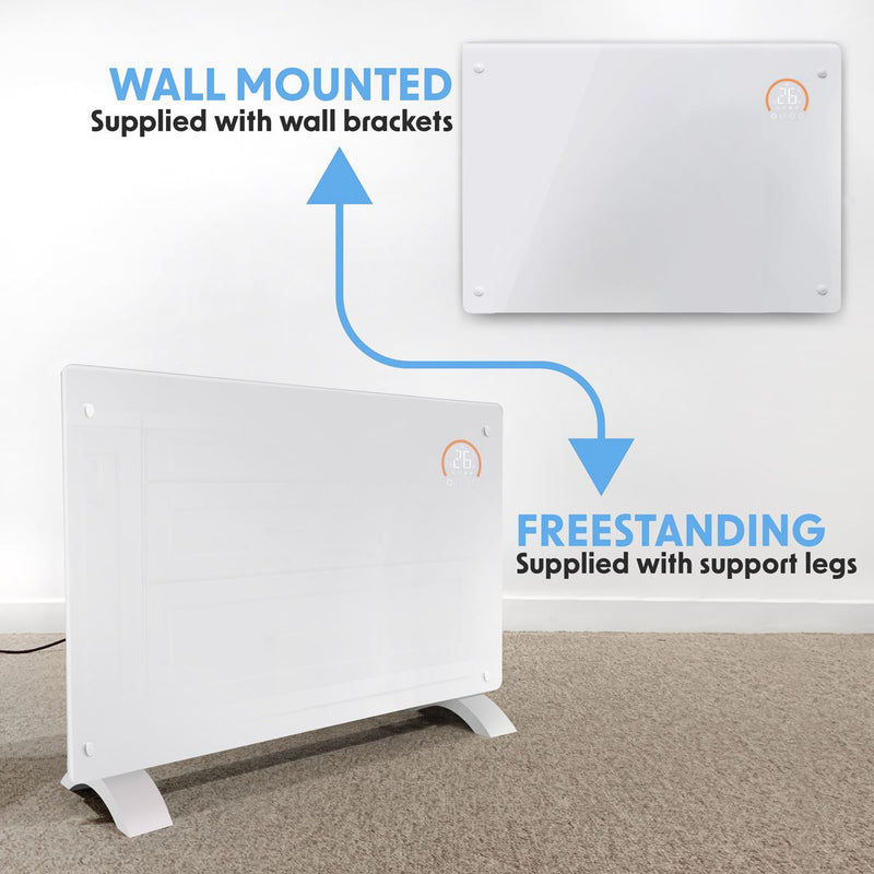 Sealey Baridi Electric Glass Panel Heater, 2000W, Thermostat Controlled 24Hr 7 Day Timer, Wi-Fi Enabled, Remote Control, White DH140