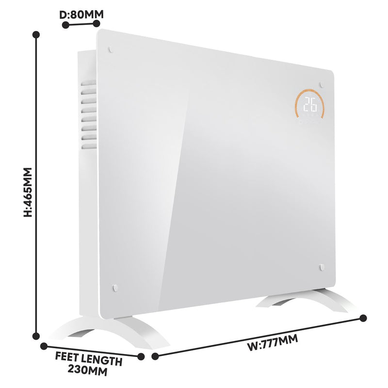 Sealey Baridi Electric Glass Panel Heater, 2000W, Thermostat Controlled 24Hr 7 Day Timer, Wi-Fi Enabled, Remote Control, White DH140