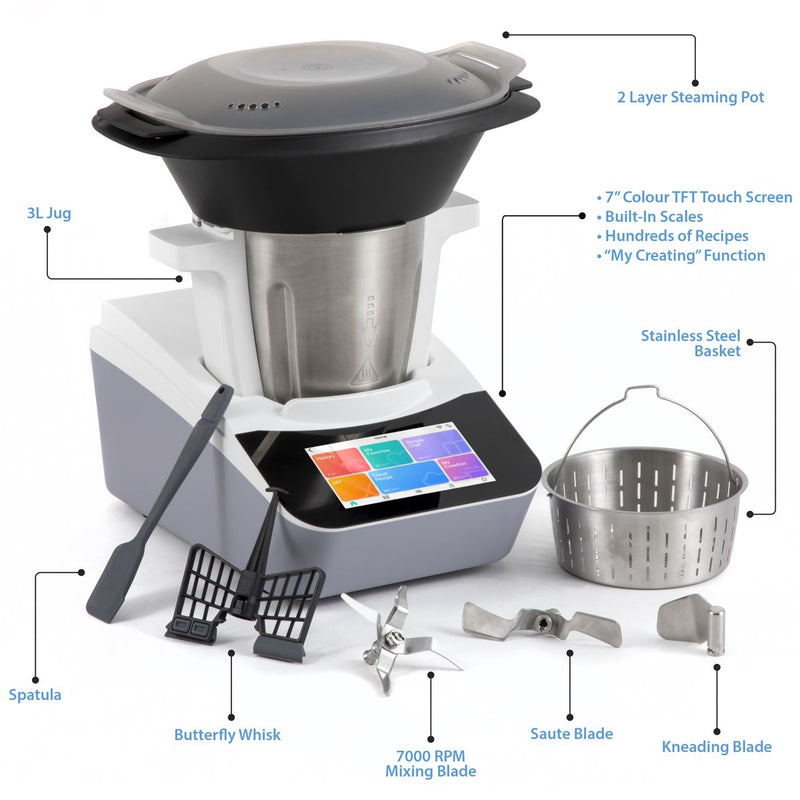 Sealey Baridi Smart Thermo-Cooker with 7" Touchscreen & App-Guided Recipes with 18 Preset Functions DH189