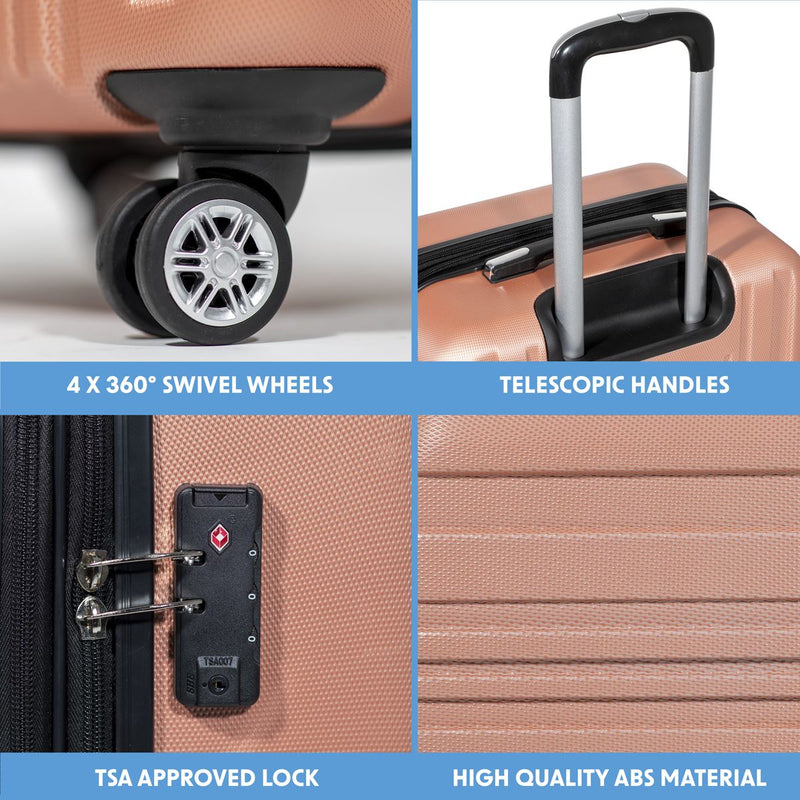 Sealey Dellonda Lightweight ABS Luggage Set with TSA Lock - Rose Gold DL125