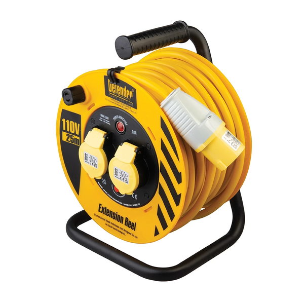 Defender 110v Cable Reel Extension Lead Industrial 25 Metre 16A E86450