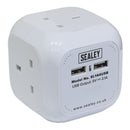 Sealey 1.4m Extension Cable Cube 4 x 230V & 2 x USB - White EL144USB