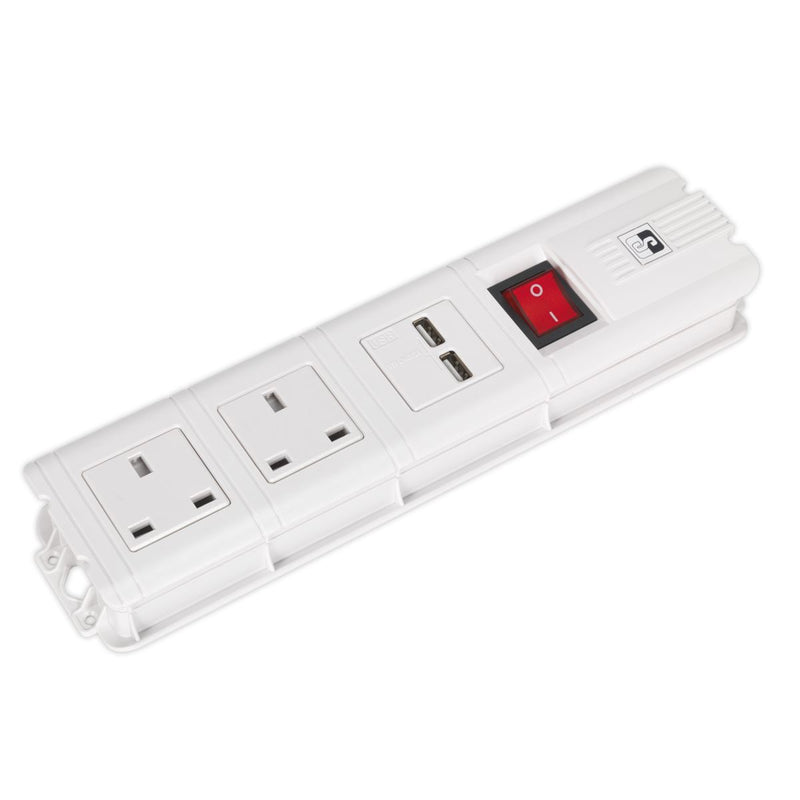 Sealey Extension Cable 2.6m 2 x 230V + 2 x USB Sockets - White EL32USBW