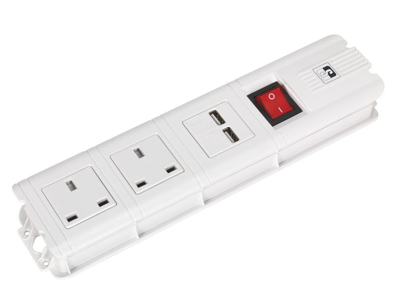 Sealey Extension Cable 2.6m 2 x 230V + 2 x USB Sockets - White EL32USBW