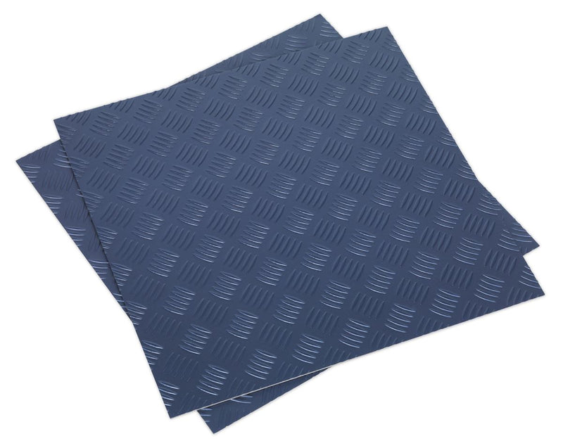 Sealey Vinyl Floor Tile with Peel & Stick Backing - Blue Treadplate Pack of 16 FT1B