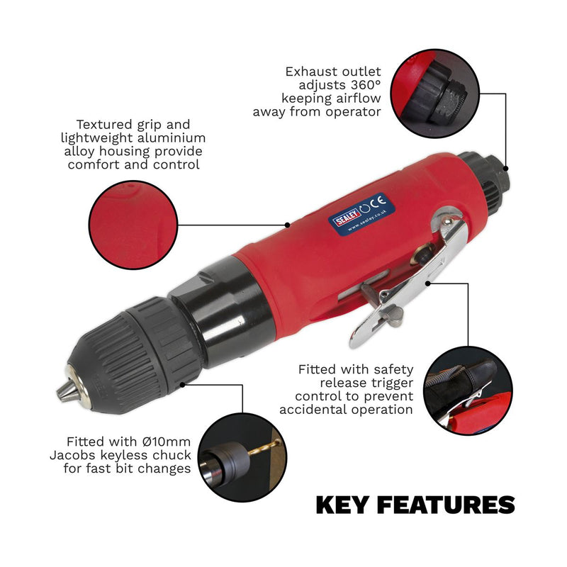 Air Drill Straight with �10mm Keyless Chuck