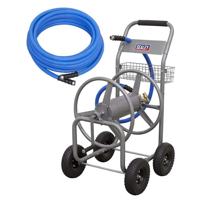 Heavy-Duty Hose Reel Cart with 15m Heavy-Duty �19mm Hot & Cold Rubber Water Hose