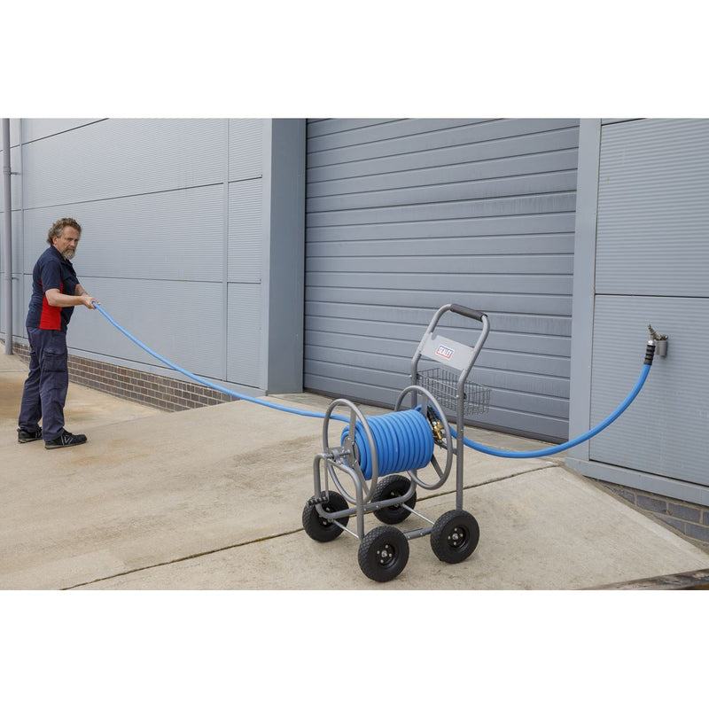 Heavy-Duty Hose Reel Cart with 15m Heavy-Duty �19mm Hot & Cold Rubber Water Hose