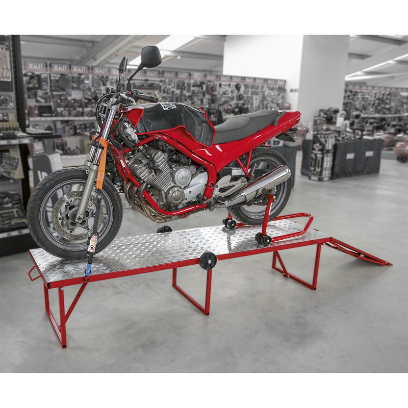 Folding Motorcycle Workbench with Ramp 360kg Capacity