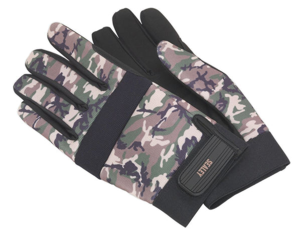 Mechanic's Gloves Padded Palm Camo - Large Pair