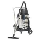 Sealey Industrial Vacuum Cleaner Wet & Dry Stainless Steel Drum with Swivel Emptying 77L 2400W PC477
