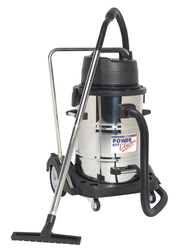 Vacuum Cleaner Industrial Wet & Dry 77L Stainless Steel Drum with Swivel Emptying 2400W