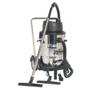 Sealey Industrial Vacuum Cleaner Wet & Dry Stainless Steel Drum with Swivel Emptying 77L 2400W PC477