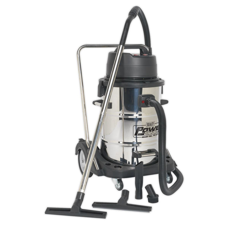 Vacuum Cleaner Industrial Wet & Dry 77L Stainless Steel Drum with Swivel Emptying 2400W