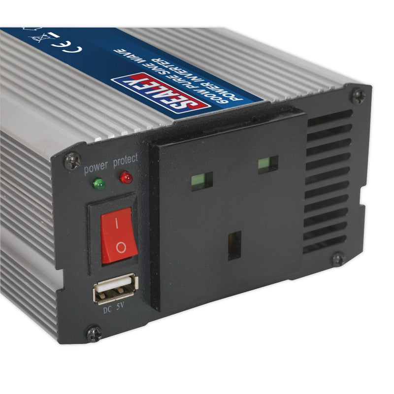 Power Inverter Pure Sine Wave 600W 12V DC - 230V ~ 50Hz