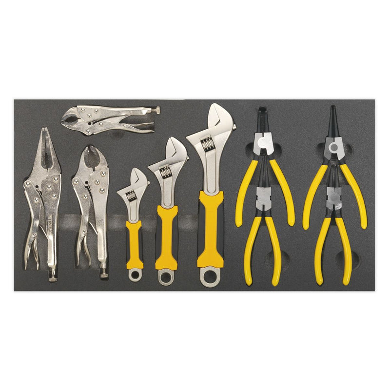 Sealey Tool Tray with Adjustable Wrench & Pliers Set 10pc S01130