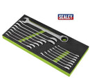 SEALEY RATCHET SPANNER SET 15PC WRENCH METRIC IN EVA FOAM TRAY 8-24MM S01247