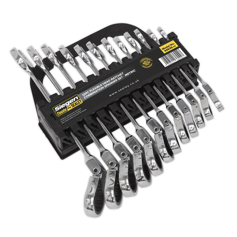 Sealey Siegen Flexi-Head Ratchet Combination Spanner Set 12pc S0635