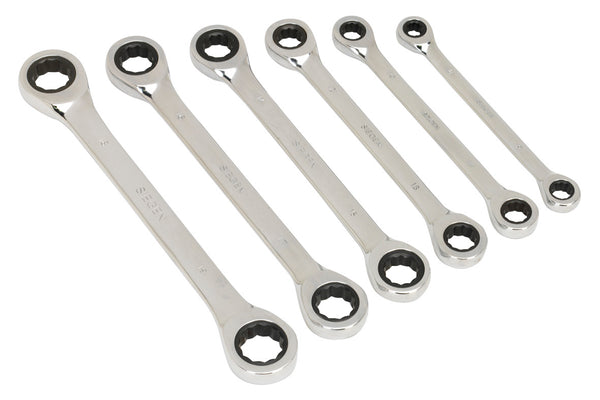 Double End Ratchet Ring Spanner Set 6pc Metric