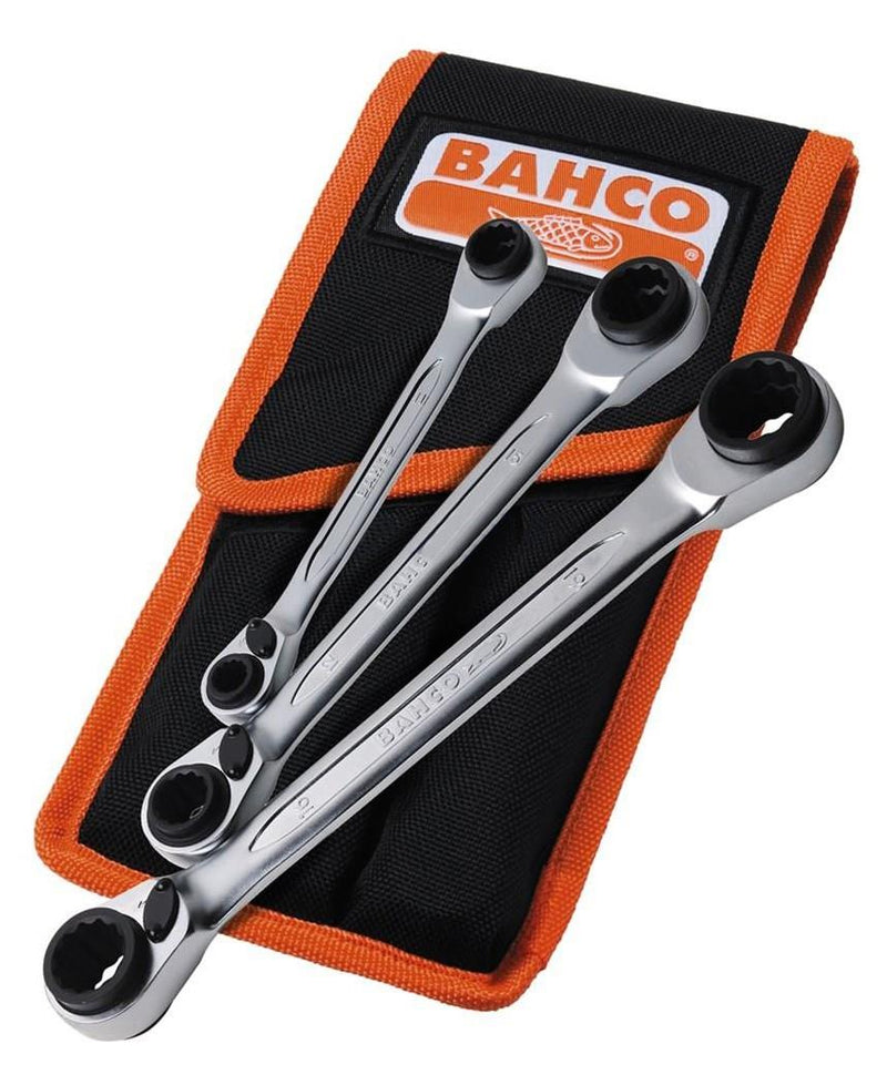 Bahco Reversible Ratchet Spanner Set 3pc 8mm-19mm 12 Size S4RM3T