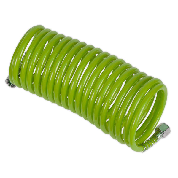 PE Coiled Air Hose 5m x �5mm with 1/4"BSP Unions - Green