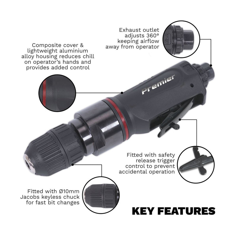 Air Drill Straight with �10mm Keyless Chuck Premier