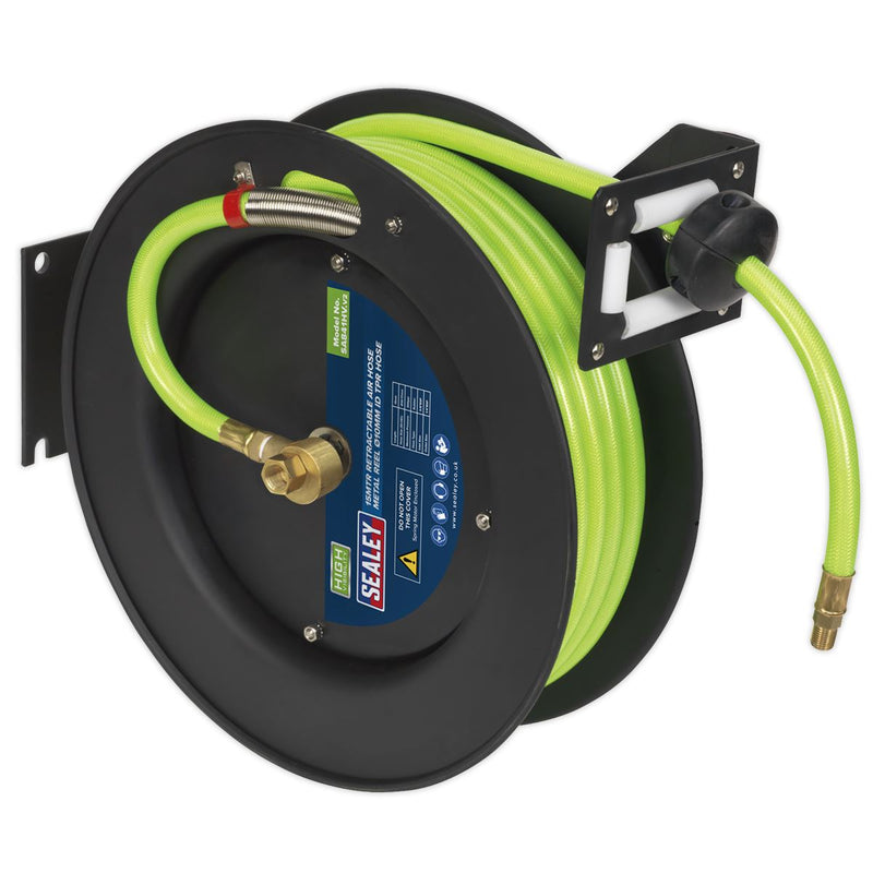 Retractable Air Hose Metal Reel 15m �10mm ID High-Visibility TPR Hose