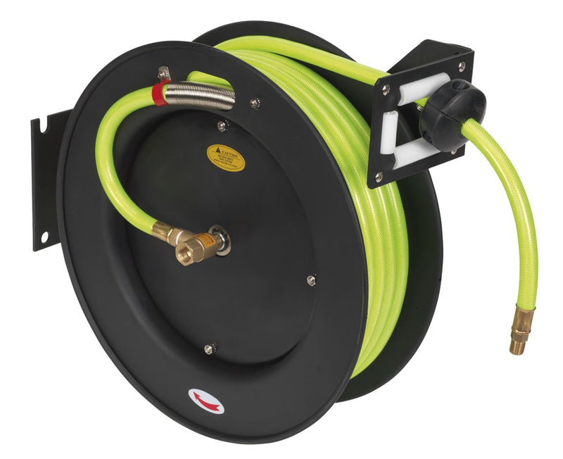 Retractable Air Hose Metal Reel 15m �10mm ID High-Visibility TPR Hose