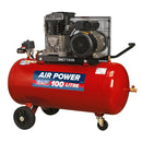 Sealey 100L Belt Drive Air Compressor with Cast Cylinders & Wheels 3.5hp SAC1103B