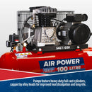 Sealey 100L Belt Drive Air Compressor with Cast Cylinders & Wheels 3.5hp SAC1103B