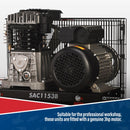 Sealey 150L Belt Drive Air Compressor with Cast Cylinders & Wheels 3.5hp SAC1153B