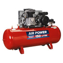 Sealey 150L Belt Drive Air Compressor with Cast Cylinders & Wheels 3.5hp SAC1153B