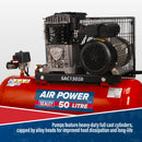 Sealey 50L Belt Drive Air Compressor with Cast Cylinders & Wheels 3.5hp SAC1503B