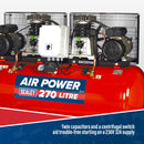 Sealey 270L Belt Drive Air Compressor with Cast Cylinders 2 x 3hp SAC2276B