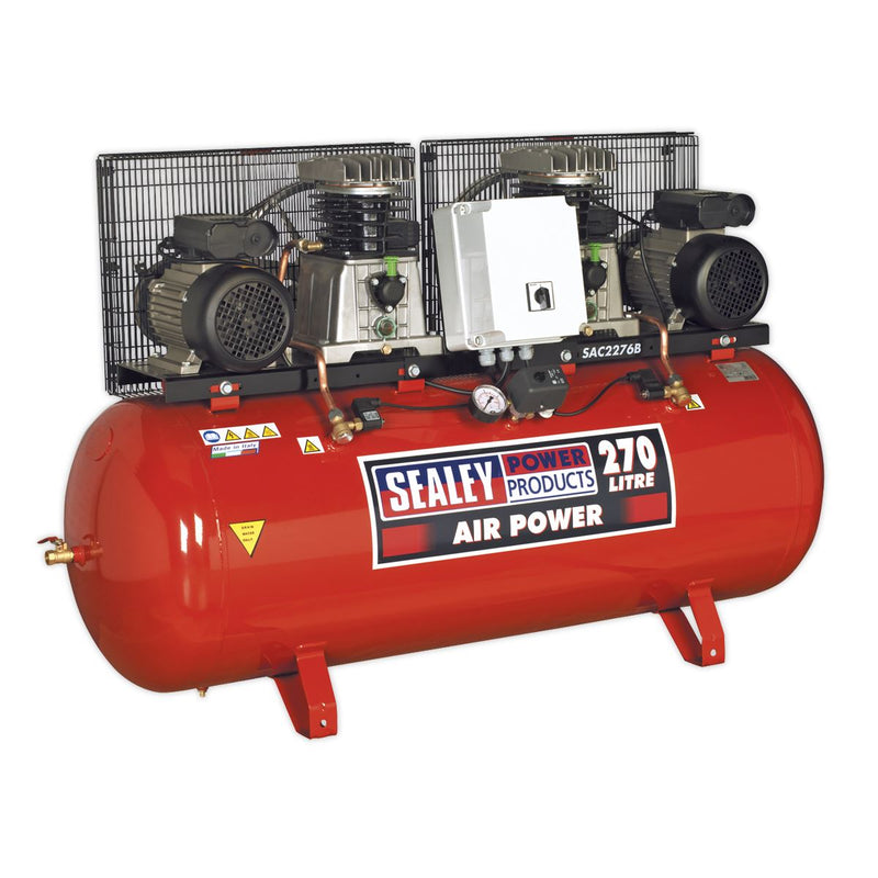 Air Compressor 270L Belt Drive 2 x 3hp with Cast Cylinders