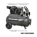 Sealey Premier 100L Belt Drive Air Compressor with Front Control Panel 3hp SAC3103B