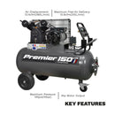 Sealey Premier 150L Belt Drive Air Compressor with Front Control Panel 3hp SAC3153B