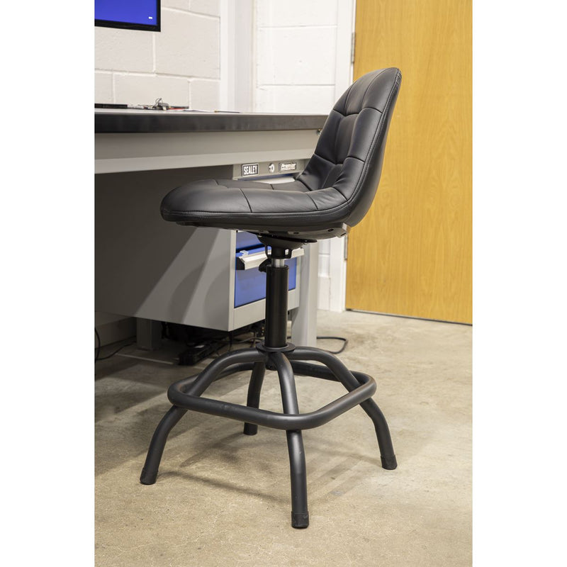 Premier Industrial Pneumatic Workshop Stool with Adjustable Height Swivel Seat & Back Rest