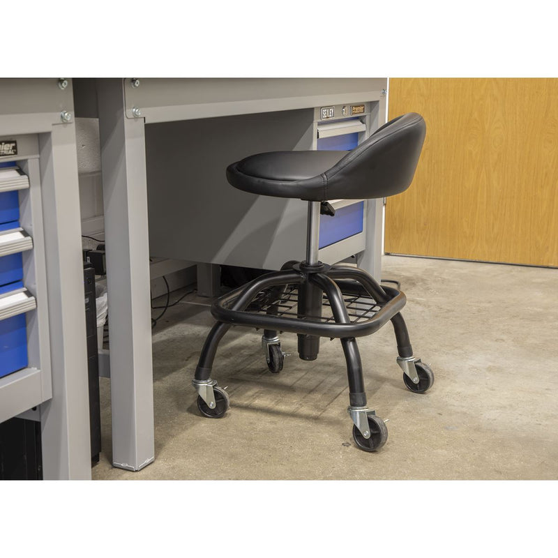 Premier Industrial Pneumatic Creeper Stool with Adjustable Height Swivel Seat & Back Rest