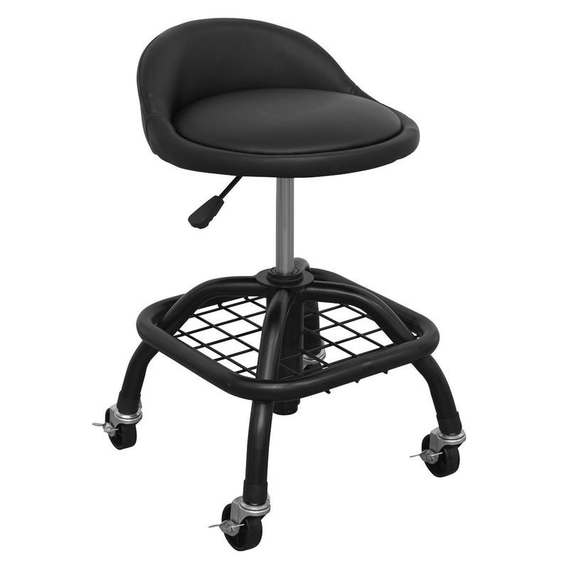 Premier Industrial Pneumatic Creeper Stool with Adjustable Height Swivel Seat & Back Rest