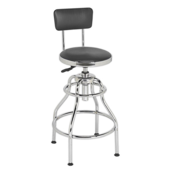 Pneumatic Workshop Stool with Adjustable Height Swivel Seat & Back Rest