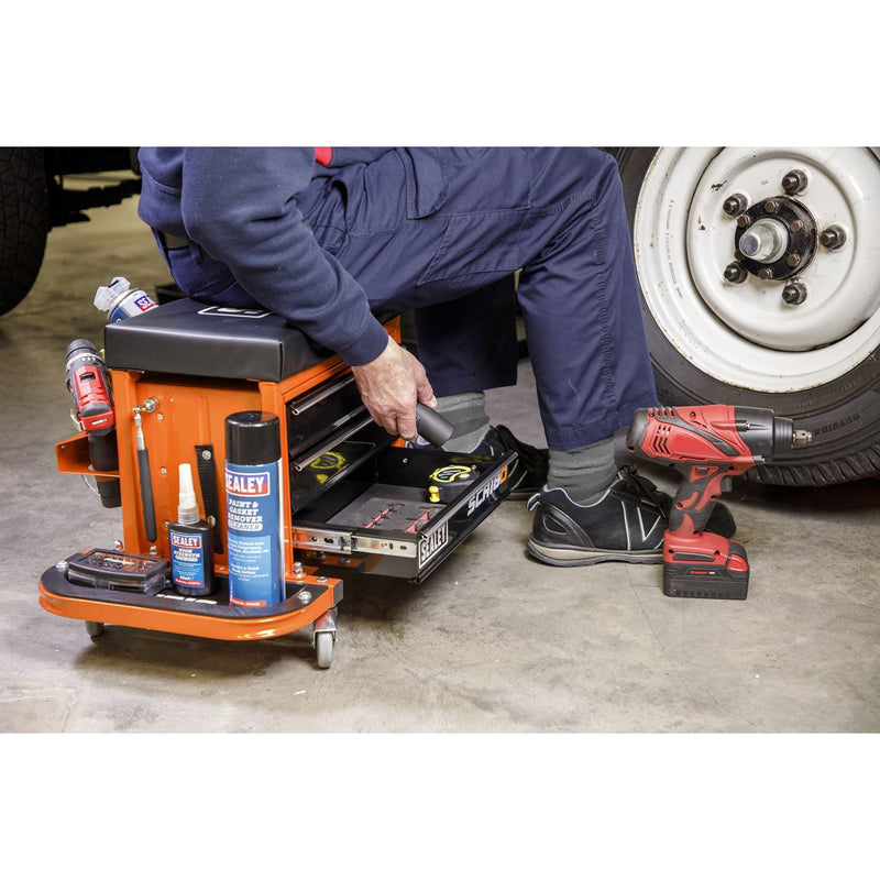 Mechanic's Utility Seat & Toolbox - Orange