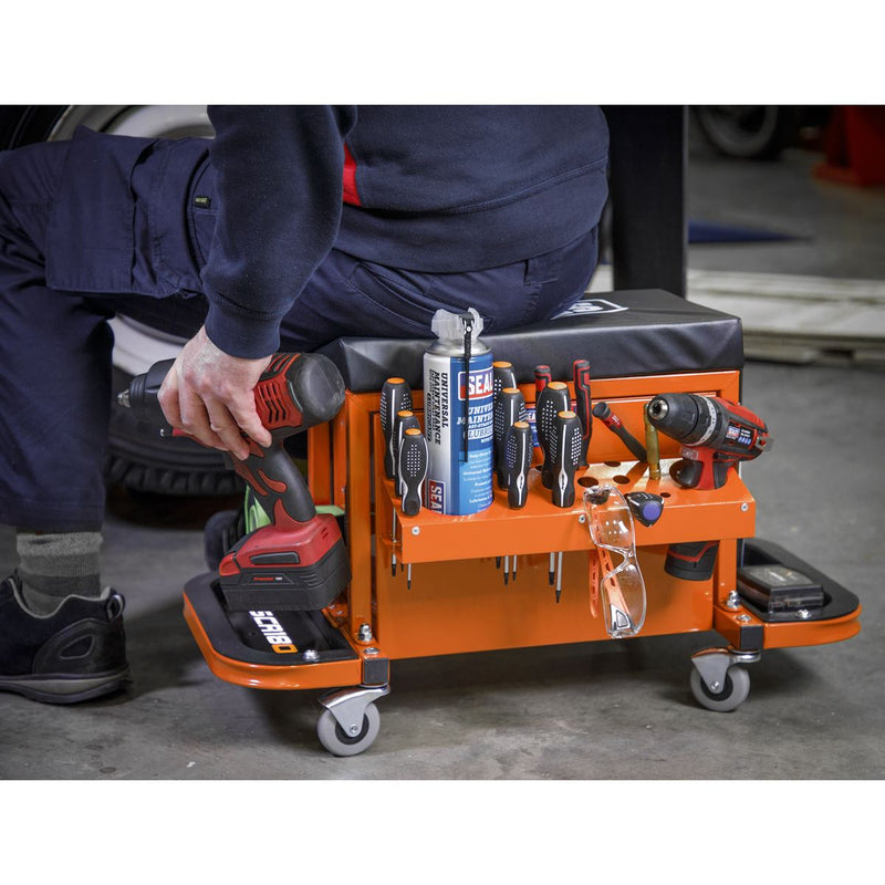 Mechanic's Utility Seat & Toolbox - Orange