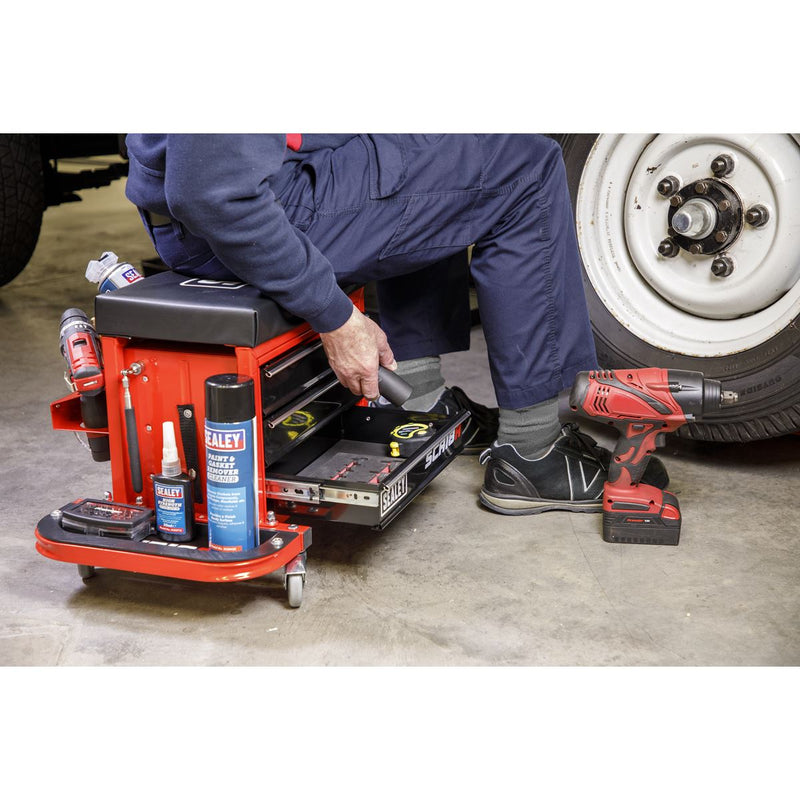 Mechanic's Utility Seat & Toolbox - Red