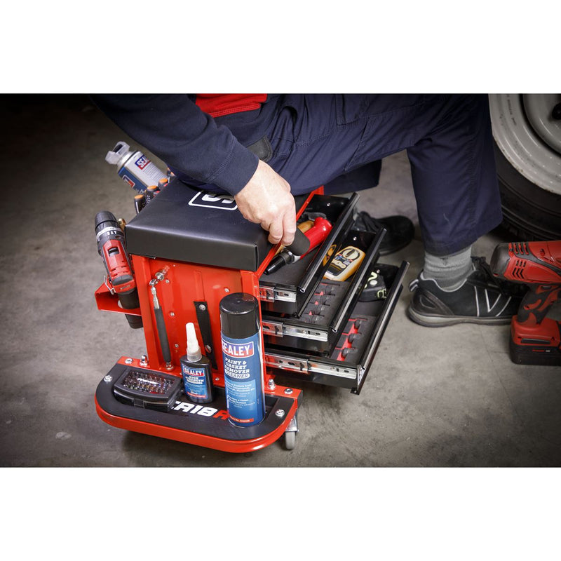 Mechanic's Utility Seat & Toolbox - Red