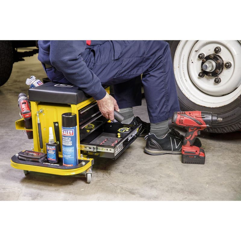 Mechanic's Utility Seat & Toolbox - Yellow