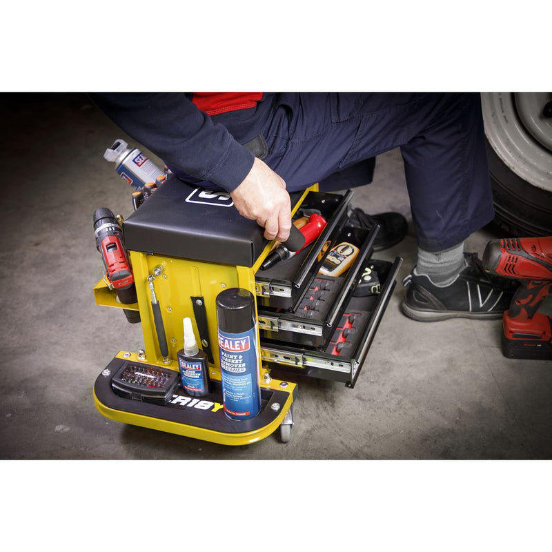 Mechanic's Utility Seat & Toolbox - Yellow