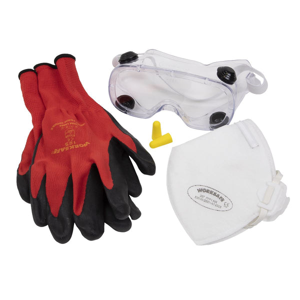 Flexi Grip Gloves, FFP1 Mask, Goggles & Ear Plugs