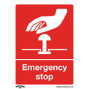 Sealey Worksafe&reg; Emergency Stop Safety Sign, Self-Adhesive Vinyl - Pack of 10 SS35V10