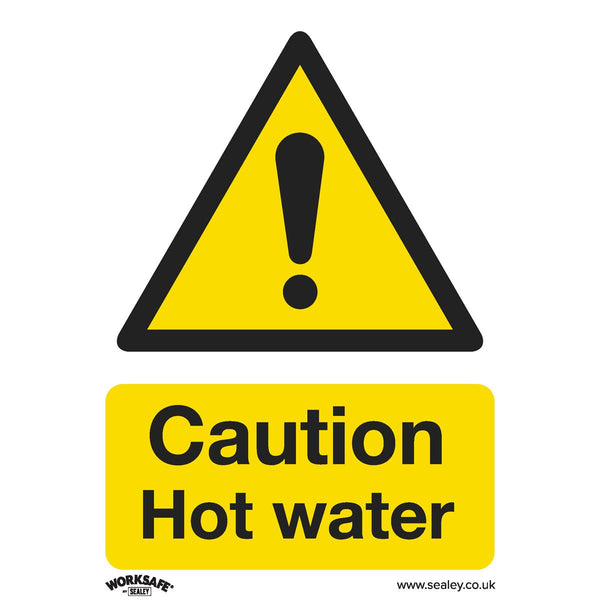 Warning Safety Sign - Caution Hot Water - Rigid Plastic - Pack of 10